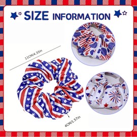 4th of July Hair Scrunchies for Women - 4 Packs Independence Day Elastic Hair Ties USA American Flag Firework Heart Design Soft Hair Bands Ponytail Holder Hair Ropes for National Day Hair Decoration