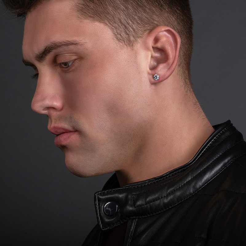 ZAVANA 6 mm Solitaire Zirconia Silver Stud Earrings for Men