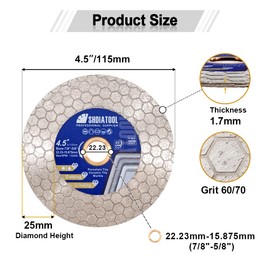SHDIATOOL Diamond Saw Blade 4-1/2- inch Tile Cutting Grinding Disc Wheel 115mm for Porcelain Ceramic Tile Granite Marble Artificial Stone