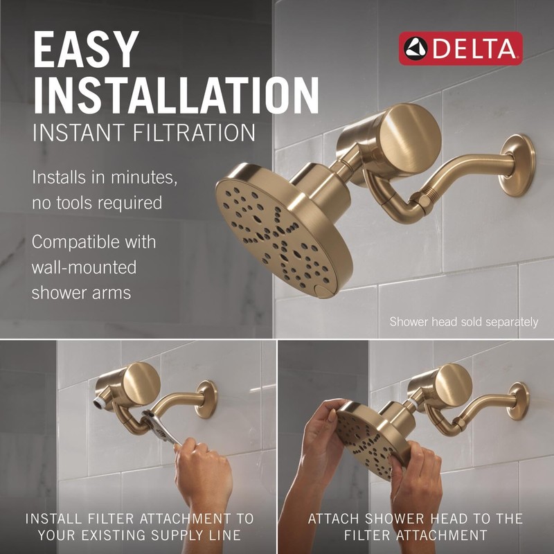 Delta Clarifi Brushed Gold Premium Shower Filter Attachment Removes Chlorine