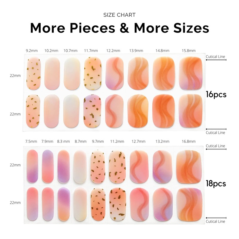 NAILOG Semi-hardened Gel Nail Stickers (34 Pieces), Long Lasting, Salon