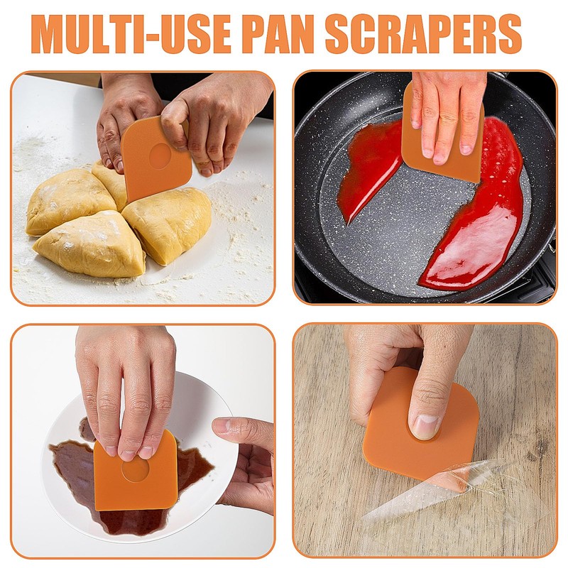 9 Pieces Scraper, Plastic Kitchen Scraper, Flexible Dough Scraper, Orange