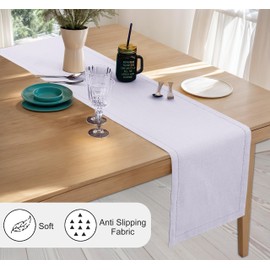 Ruvanti Linen Table Runner 60 Inches, Classic Hemstitch, Washable, Reusable, Non-Slipping, Stain Resistant- Perfect for Parties, Weddings, Dinners, Thanksgiving, Christmas, Indoor use – Lavender Grey