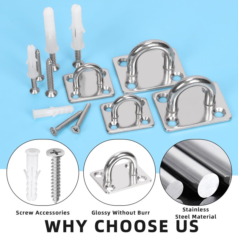 GLARKS 36pcs M8 Stainless Steel Pad Eye Plate Hook Kit,