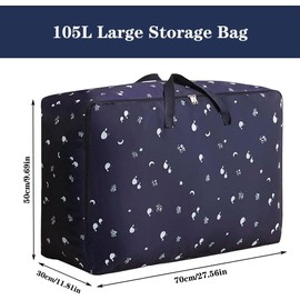 2 Pcs 105L Large Storage Bag, Thicken Oxford Cloth Large Moving Bag With Zips King Size Oxford Cloth Moving Bags Laundry Bags For Duvet Quilt Blankets Bedding Pillows Moisture Proof No-Smell