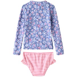 UMELOK Girls Rashguard Swimsuit Long Sleeve Bathing Suit Light Purple/Pink, Floral/Stripe 10