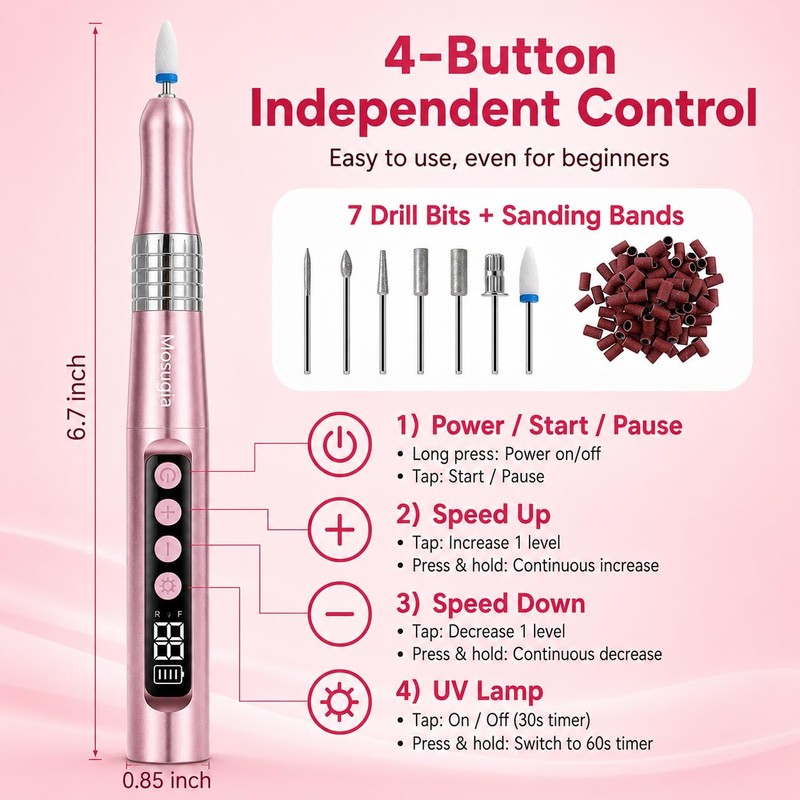 35000RPM Cordless Nail Drill with UV Lamp Portable Rechargeable Nail