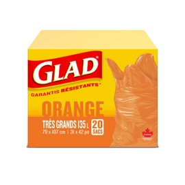 Glad Orange Garbage Bags - Extra Large 135 Litres - 20 Trash bags, Made in Canada of Global Components