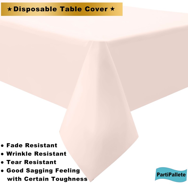 PartiPallete 3-Pack Premium Plastic Blush Light Pink Tablecloth Disposable 54"