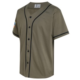 Pullonsy Patriotic Military Baseball Jersey for Men Women Dad Memorial Day Shirts Military 1776 Outwear Black Stripe-Army Green Jersey,Men Size Large