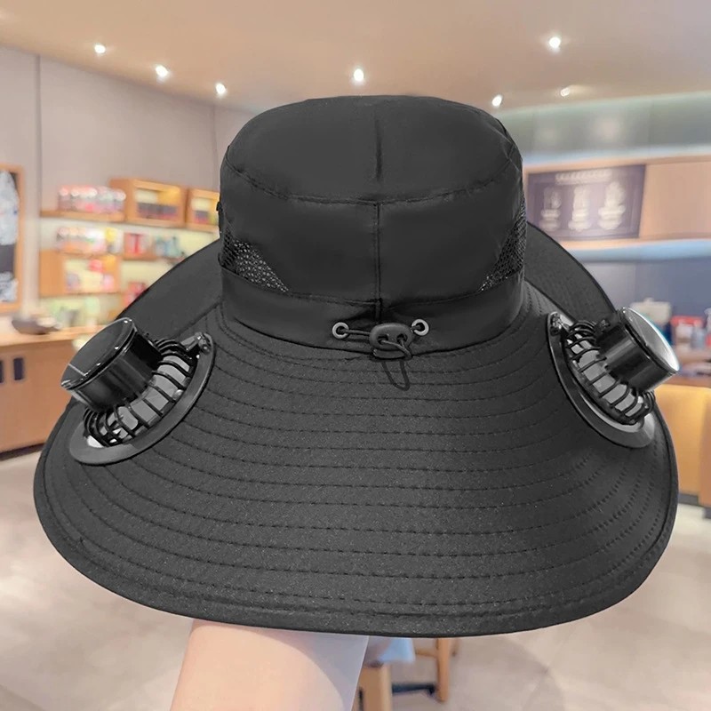 Solar Fan Wide Brim Hat for Outdoor Cooling – USB