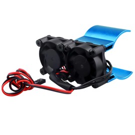 RC Motor Fan Radiator Aluminum Heat Sink Twin Cooling Fans for 1/10 RC Car 540/550 Traxxas Axial Redcat HSP HPI Wltoys Himoto Tamiya (Blue)