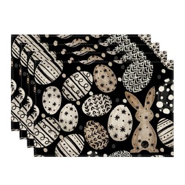 Artoid Mode Bunny Rabbit Eggs Flowers Easter Placemats Set of 4, 12x18 Inch Seasonal Spring Holiday Table Mats for Party Kitchen Dining Decoration