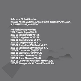 Fuel Injection Idle Air Control Valve IAC IACV Fits Chrysler Aspen Dodge Dakota Durango Ram 1500 Commander Grand Cherokee Liberty Wrangler V6 V8 3.7L 4.7L Replace 4861552AB 4861552AA