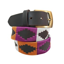 CARLOS DIAZ Men's Women's Premium Unisex Brown Leather Embroidered Designer Polo Belt, brown