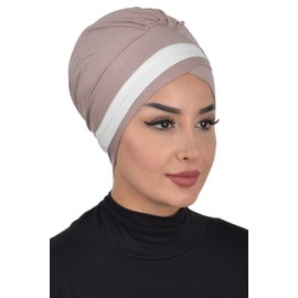Aisha's Design - Envolturas de cabeza de turbante instantáneo preatadas para mujer, 95% algodón, bufanda hiyab de 2 colores, Visón - Marfil, Talla única