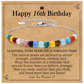 EPIRORA 16th Birthday Gifts for Girls, Tiny Natural Colorful Stones Adjustable Bracelet Gifts for Girl Daughter Sister Granddaughter Niece, 16th Birthday Decorations for Girls Trendy Stuff