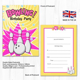 Olivia Samuel 20 x Girls Bowling Birthday Party Invites - Ready to Write with Envelopes - Designed and Printed in the UK