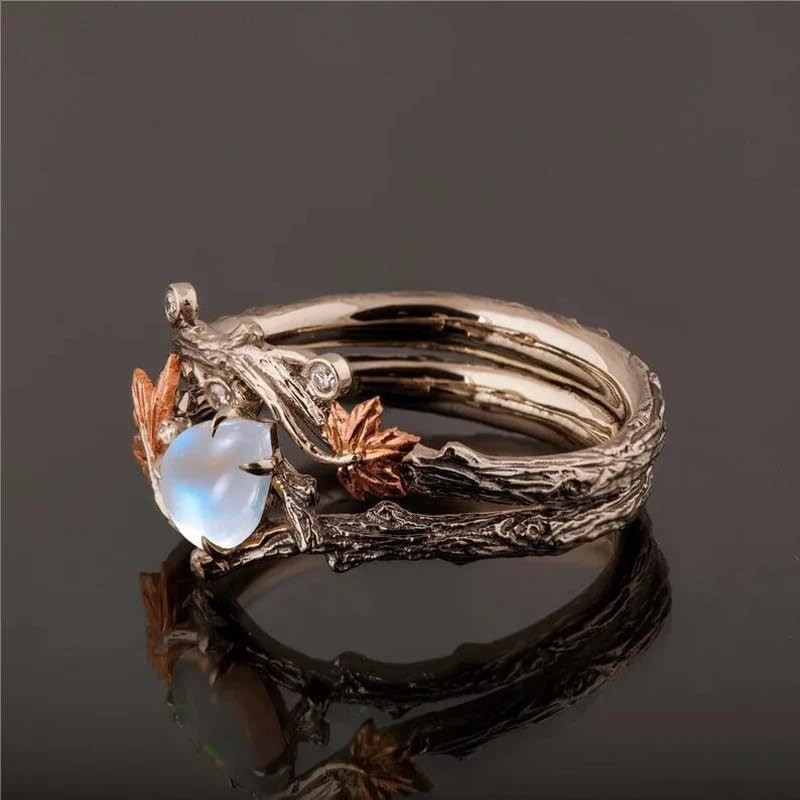 Vintage branch ring, rose gold maple leaf, double ring design,