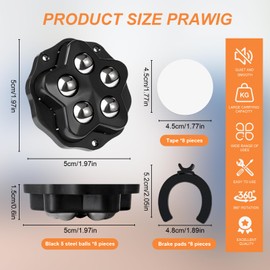 Möbelrollen, 8 Stück Kugelrollen Schwerlast, 360 Grad Rollen mit 5 Stahlkugeln und Bremse für Küchengeräte Selbstklebendes, Kugelrollen für Möbel Mülleimer Küchengeräte