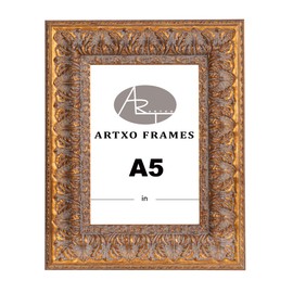 ArtXO A5 Picture Frame, Display Pictures 4"x6" with Mat or A5 Without Mat,Retro Wall Gallery Poster Frames, Gold