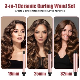 Flintronic Lockenstab, 3 in 1 Lockenwickler Set mit 2 Multifunktions Austauschbare Keramikbeschichtung, Lockenstab für verschiedene Lockenstile, Schnelle Erwärmung, mit Handschuh