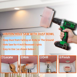 VIKITON 4 Hole Saw for Recessed Lights, 4 Inch Hole Cutter with Dust Bowl Catcher for Led Recessed Lighting 4 Inch and Wood Metal Drywall, Bi-Metal Construction