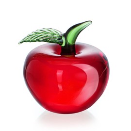 KRISININE Hand Blown Glass Red Apple Figurine Crystal Fruits Collectibles Apples Art Ornament Decoration for Home Office Kitchen Gift for Women