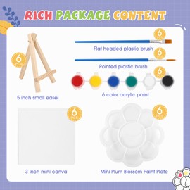 ESRICH 6 Set Mini Acrylic Paint Kit,Minis Stretched Canvas with Easel,Acrylic Paint Strips,Paint Palettes,Painting Brushes, Mini Canvas and Easel Set for Kids Artists Beginner,Gift