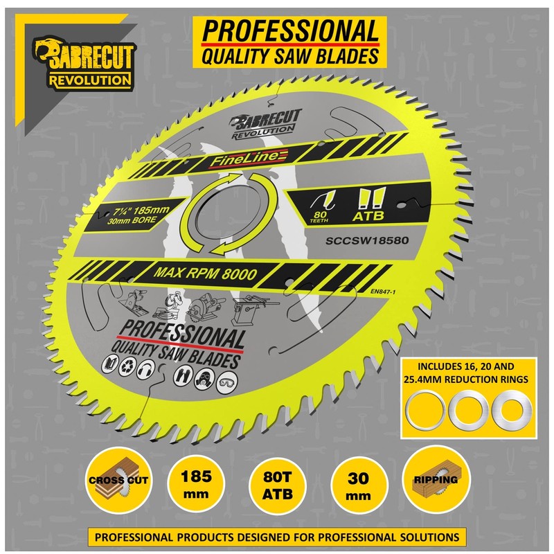 1 x SCCSW18580 SabreCut 185mm 80T x 30mm Bore Fineline