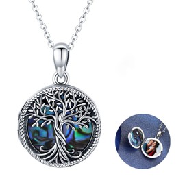 Odinstone Locket for Opening Pictures Tree of Life Locket Necklace Women's 925 Sterling Silver Pendant Photo Locket for Women Gifts for Women Mum, Sterling Silver, Cubic Zirconia