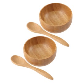 FRCOLOR 2 Sets Natural Bamboo Facial Mask Mixing Bowls with Spoons Smooth Surface Bowls for Modulating Masks Essential Oils and Beauty Tools Safe for Sensitive Skin Gift