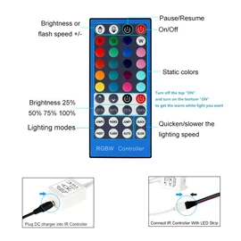 SUPERNIGHT RGBW LED Light Strip Remote Controller, Dimmer for RGB+White RGBWW Strip Light, 40 Key Wireless IR Remote Controller for SMD 5050 3528 RGB Rope Lights