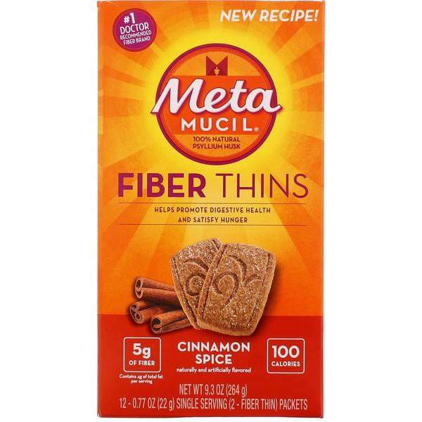 Special Pack of 5 gram Metamucil Fiber Thins Cinnamon Spice 0.77 Ounce (Pack of 12)