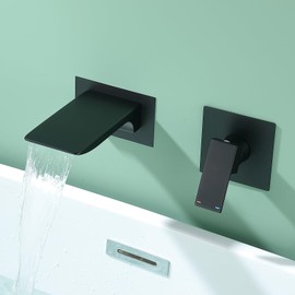 SevenGelok Wall Mount Bathtub Faucet Bathroom Tub Faucet Waterfall Tub Filler Set SUS304 Stainless Steel & Brass Bath Sink Single Handle【Spout, Handle and Rough-in Valve Included】Matte Black, SS4H1-BK