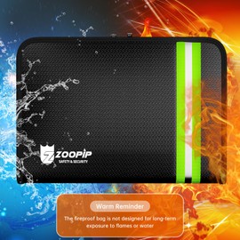 ZOOPIP Fireproof Money Bags (10.8x7.4''), Money Pouch with Zipper, Reflective Strip for Fast Find, Protect Your Cash, Receipt and Valuables (Black, 2 Pcs)