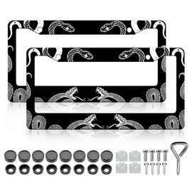 Snake License Plate Frame - 2 PCS Black and White Snake Crawling Gothic License Plate Frames Covers Holder Aluminum Metal, Rust-Proof Waterproof Car Decorative Tag Frames for Standard Us 12x6 Inch