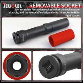 JEUCLEL 21mm 1/2"Extra-long Thin Wall Wheel Protector Impact Deep Socket, 6 Point Impact Drive Lug Nut Socket, Non-Marring Lug Nut, for Wheel Assembly and Dismantling