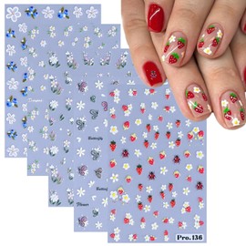 5Sheets Fruit Nail Art Stickers 3D Flower Butterfly Nail Decals Retro Nail Stickers Adhesive Nail Supplies Nail Art Design for DIY Acrylic Nails Decoration for Women