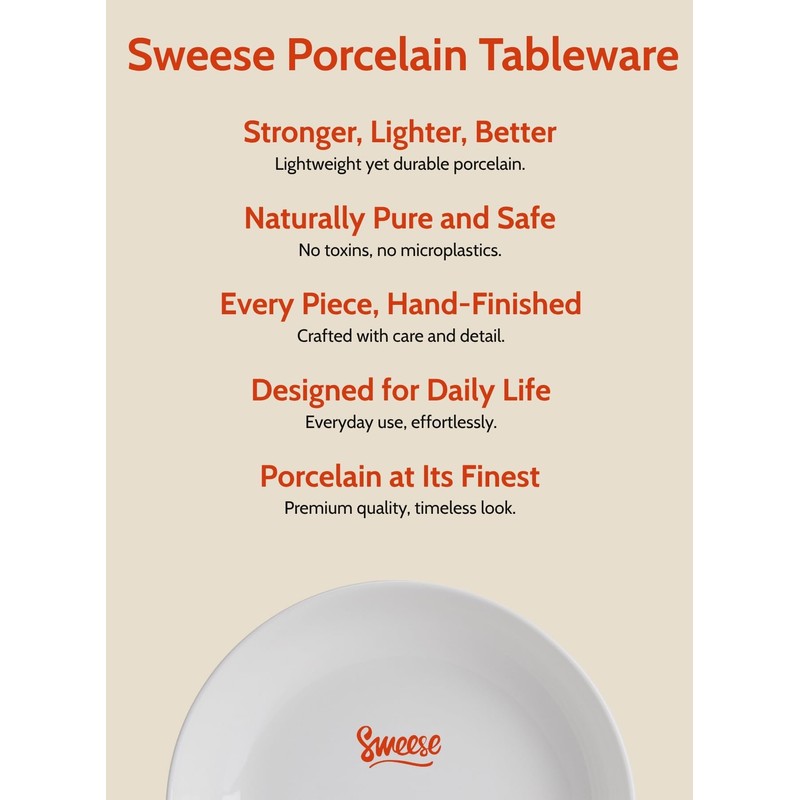 Sweese 22oz Porcelain Pasta Bowls Set of 6-7.6 Inch White