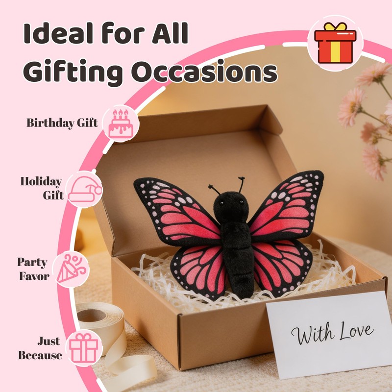 JUSTQUNSEEN 8-Inch Realistic Butterfly Stuffed Animal Plush Toy, Soft Stuffed