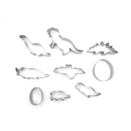 JOKUMO Dinosaur Cookie Cutters Set – 9PC High Grade 430 Stainless Steel –T-Rex, Pterosaur, Stegosaurus, Triceratops, Prenocephale, Chasmosaurus, Brachiosaurus, Dinosaur Egg
