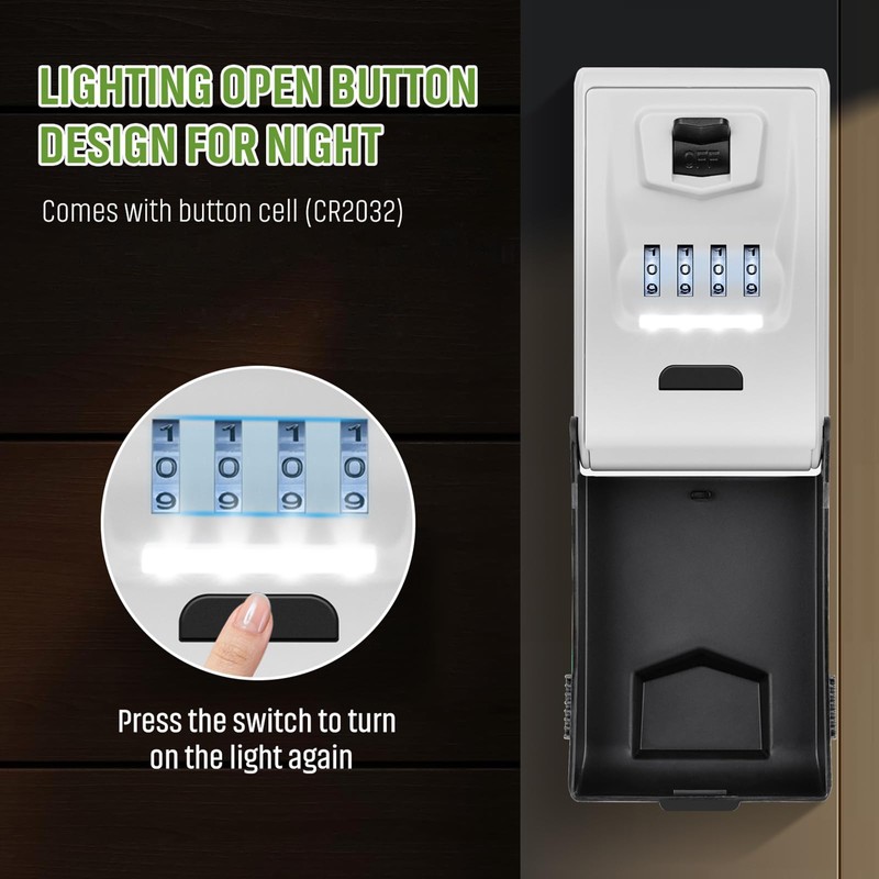 Key Lock Box for Outside with Light Up Dials -
