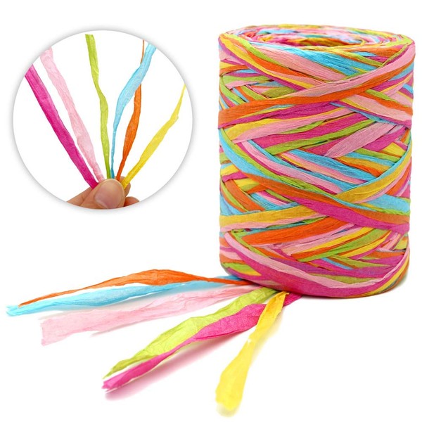 G2PLUS Colored 262 Feet Raffia Paper Ribbon,6 Colored Packing Paper String Perfect for Gift Wrapping and DIY Decoration (Pink)