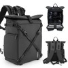 Cwatcun Waterproof Camera Backpack, Black Leather-coated Photography Travel Camera Bag