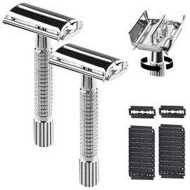 MITEGELO Rastrillo para Afeitar Hombre, Maquinilla de afeitar, Sets de Rasurado Manual, incluye 2 Mango, 20 Recambios de Cuchilla de Afeitar, 2 Cepillo de Limpieza, 2 Caja de Afeitar con Espejo Interior
