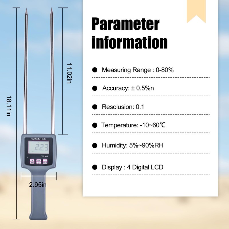 HOJILA TK100H Hay Moisture Meter for Cereal Straw, Forage Grass,