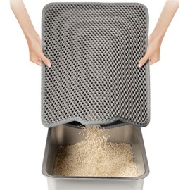 Conlun Cat Litter Mat, Double Layer Honeycomb Design Litter Mat Trapper with Less Waste, Kitty Litter Mat with Anti-Slip Back Layer, Washable, Soft on Paws Litter Box Mat (Grey, 58x42cm)