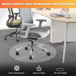Thickened Chair Mat for Carpet, 39-inch Round Desk Chair Mat for Low to Medium Pile Carpet (up to 1/4” Thick), Heavy-Duty Carpet Protector Mat for Office Chair, Semi Transparent