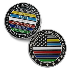 Thin Multi Line Challenge Coin - Colorful Law Enforcement Gifts - Honor US Corrections Dispatch EMS Nurse Firefighter Police Military Hero - Supporting Our First Responders